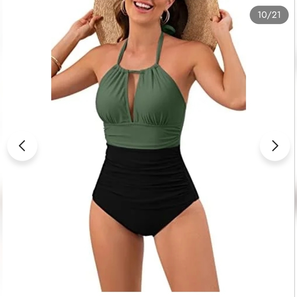 Two-Tone Halter Swimsuit